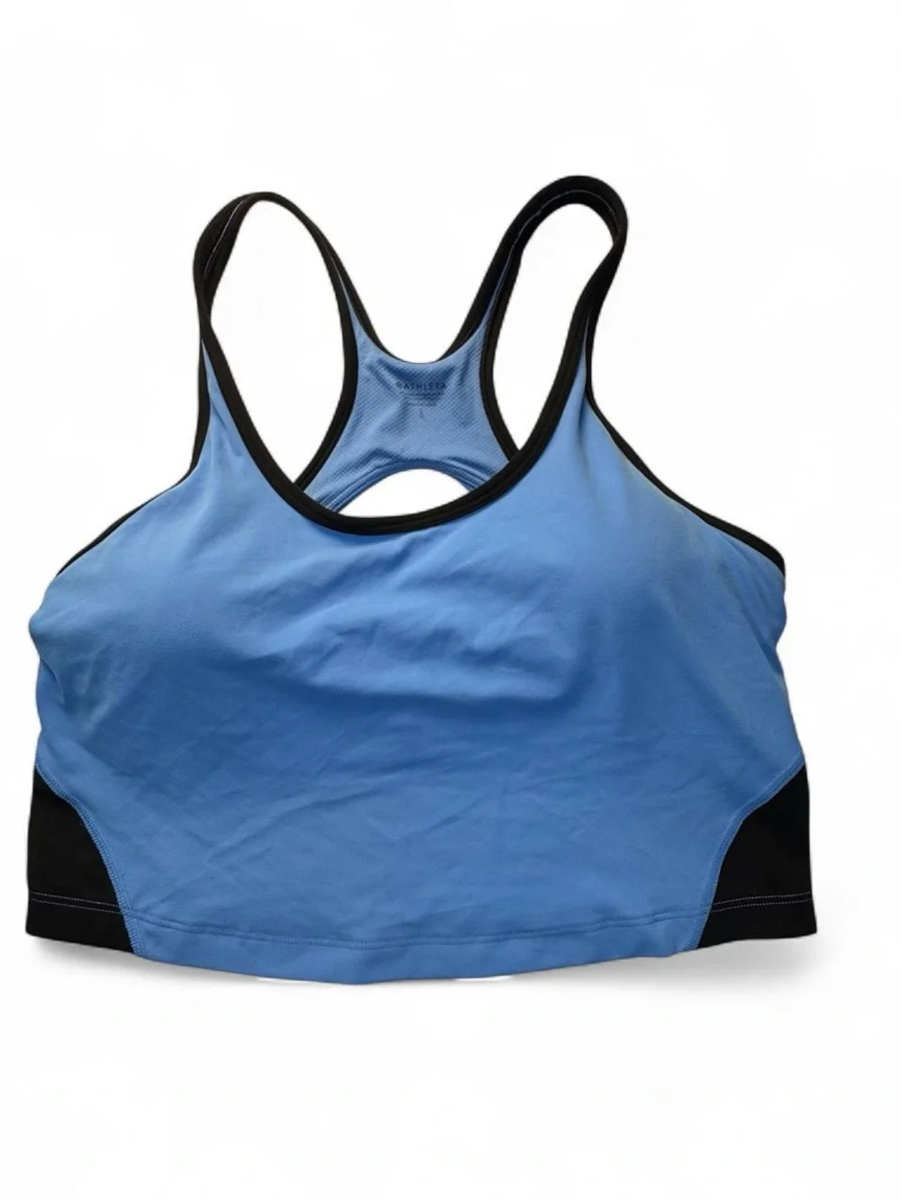Athleta Light Blue Black Racerback Crop Sports Bra Large High Impact Athletic